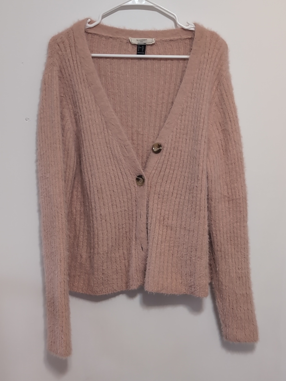 No Comment Pink Fuzzy Buttoned Cardigan Vneck Size 3x